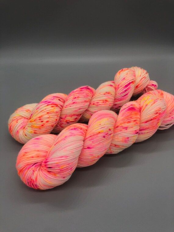 Hand Dyed Yarn, Superwash Merino wool, Fluorescent Speckled Yarn, Pink, Orange, Yellow, Fingering... | Etsy (US)