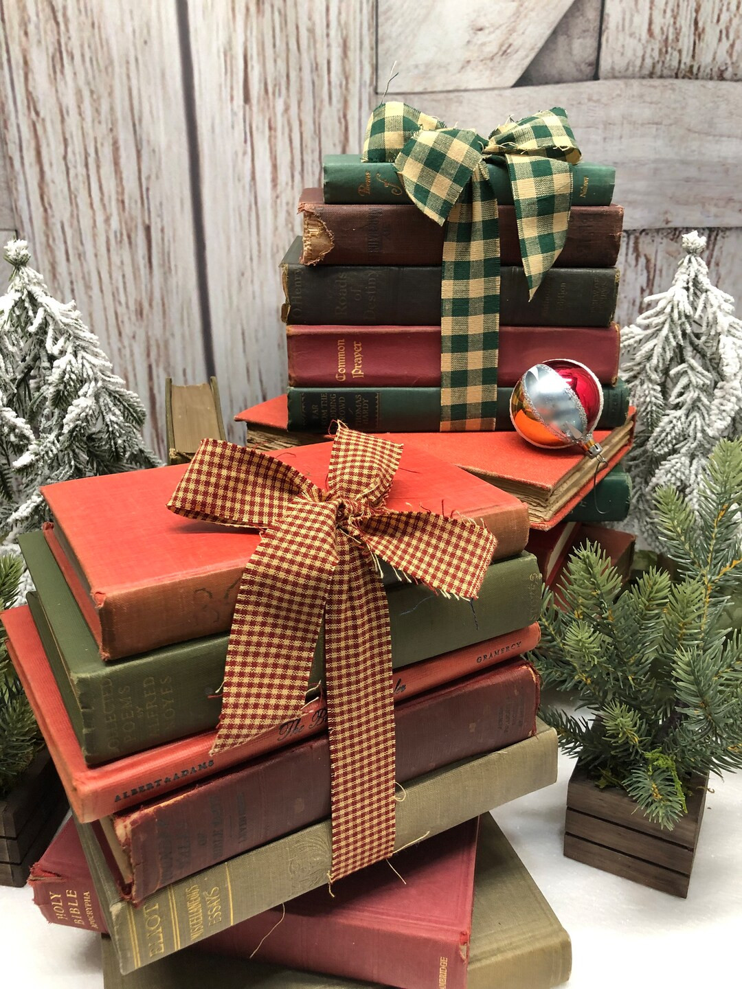 Vintage Red and Green Decorative Book Bundle: Rustic Christmas Decor - Etsy | Etsy (US)