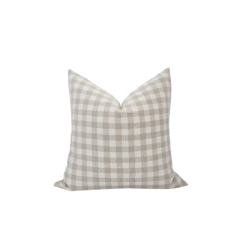 DALLAS || Beige Gingham Pillow Cover Neutral Gingham Pillow Beige Check Pillow Spring Pillow Farm... | Etsy (US)