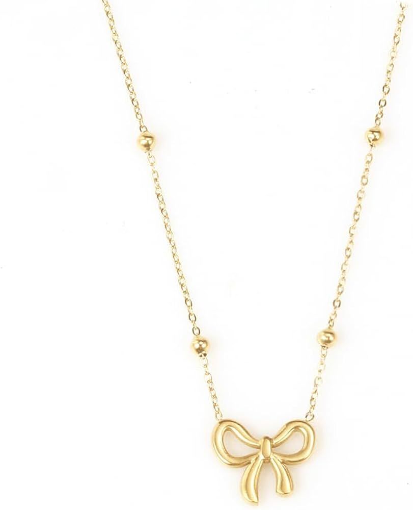 SUNNYOUTH Bow Necklace for Women Bowknot Choker Necklace 14K Gold Plated Ribbon Choker Necklaces ... | Amazon (US)