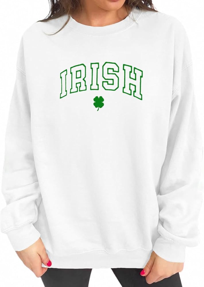 St Patricks Day Sweatshirts Women Oversized Irish Shamrock Clover Embroidered Sweatshirt Lucky Lo... | Amazon (US)