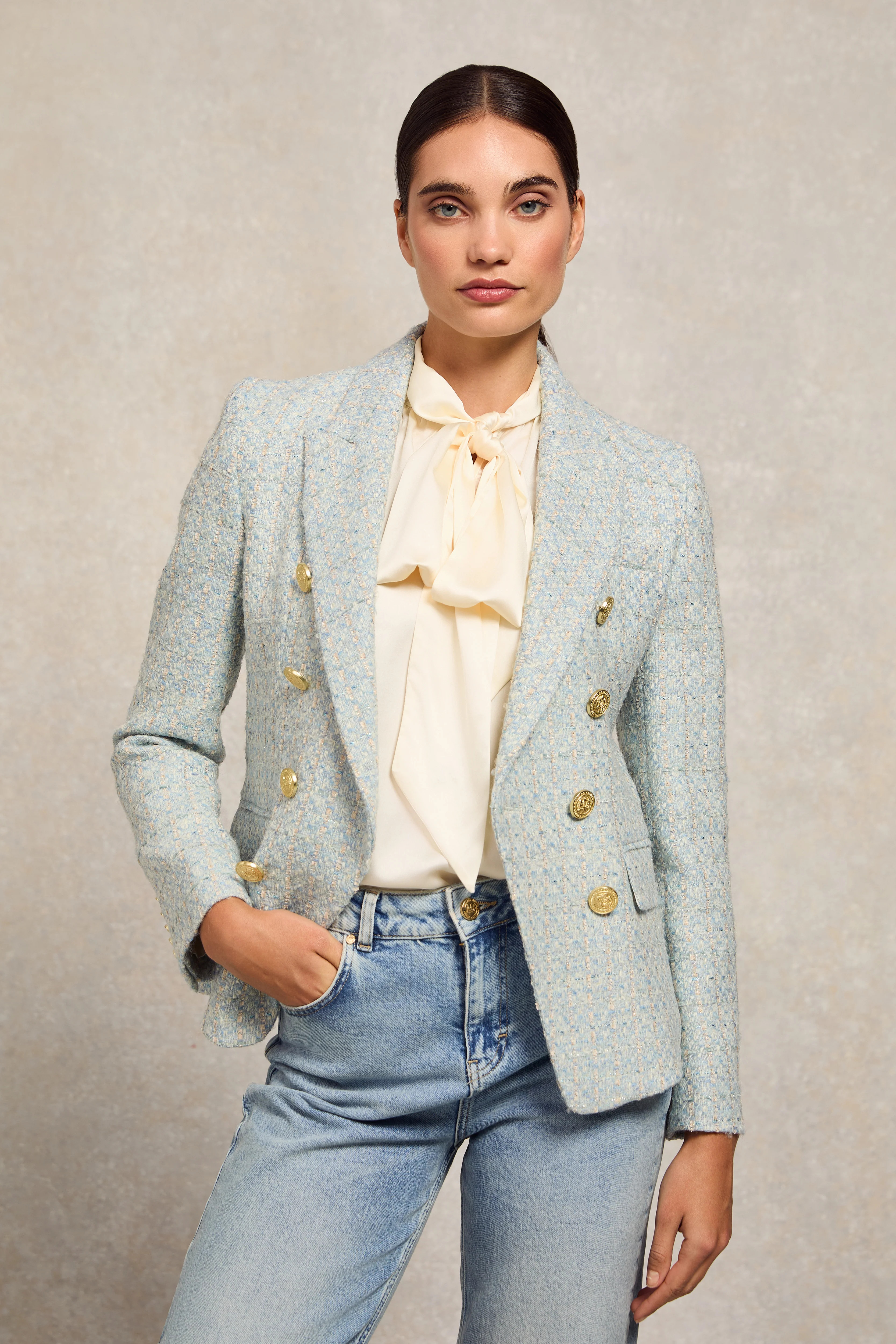 Knightsbridge Blazer (Sky Blue Boucle) | Holland Cooper