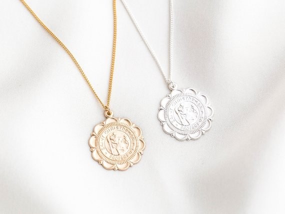 Gold Filled St Christopher Necklace / Traveler's Necklace / Gold Medallion Necklace / Sterling Co... | Etsy (US)
