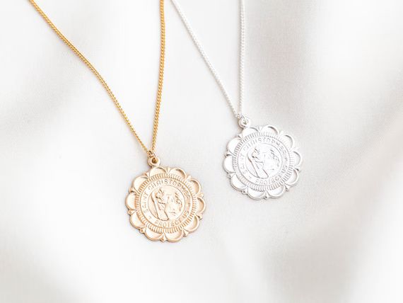 Gold Filled St Christopher Necklace / Traveler's Necklace / Gold Medallion Necklace / Sterling Co... | Etsy (US)