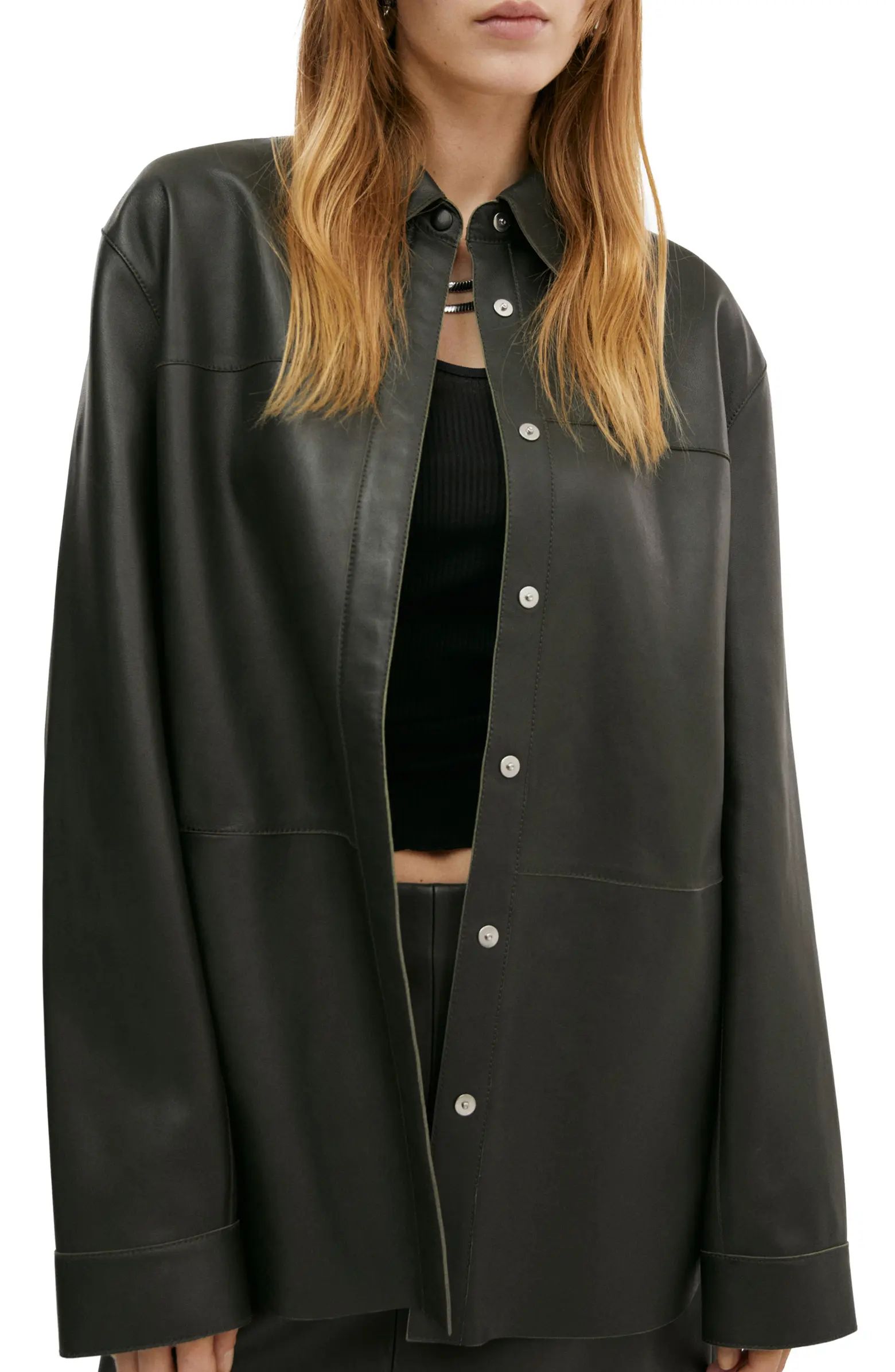 MANGO Leather Overshirt | Nordstrom | Nordstrom