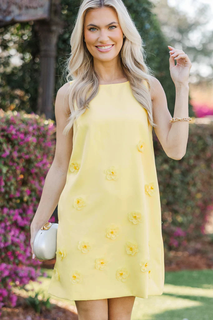 This Side Of Summer Yellow Applique Shift Dress | The Mint Julep Boutique