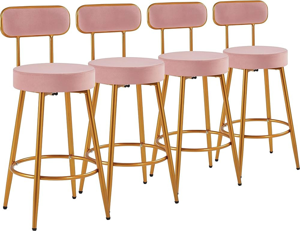 Yaheetech Velvet Bar Stools 26'' Counter Height Bar Stools Velvet Stools for Kitchen Counter with... | Amazon (US)