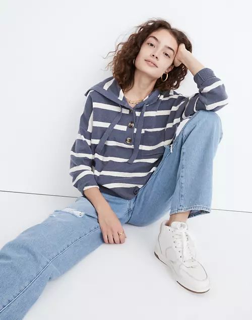 Striped Olney Henley Hoodie Sweater | Madewell