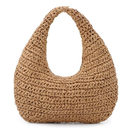 Fecialy Straw Bag for Women Crescent Shoulder Handbag Straw Summer Beach Tote Handbag Raffia Woven Hobo Bag | Amazon (UK)