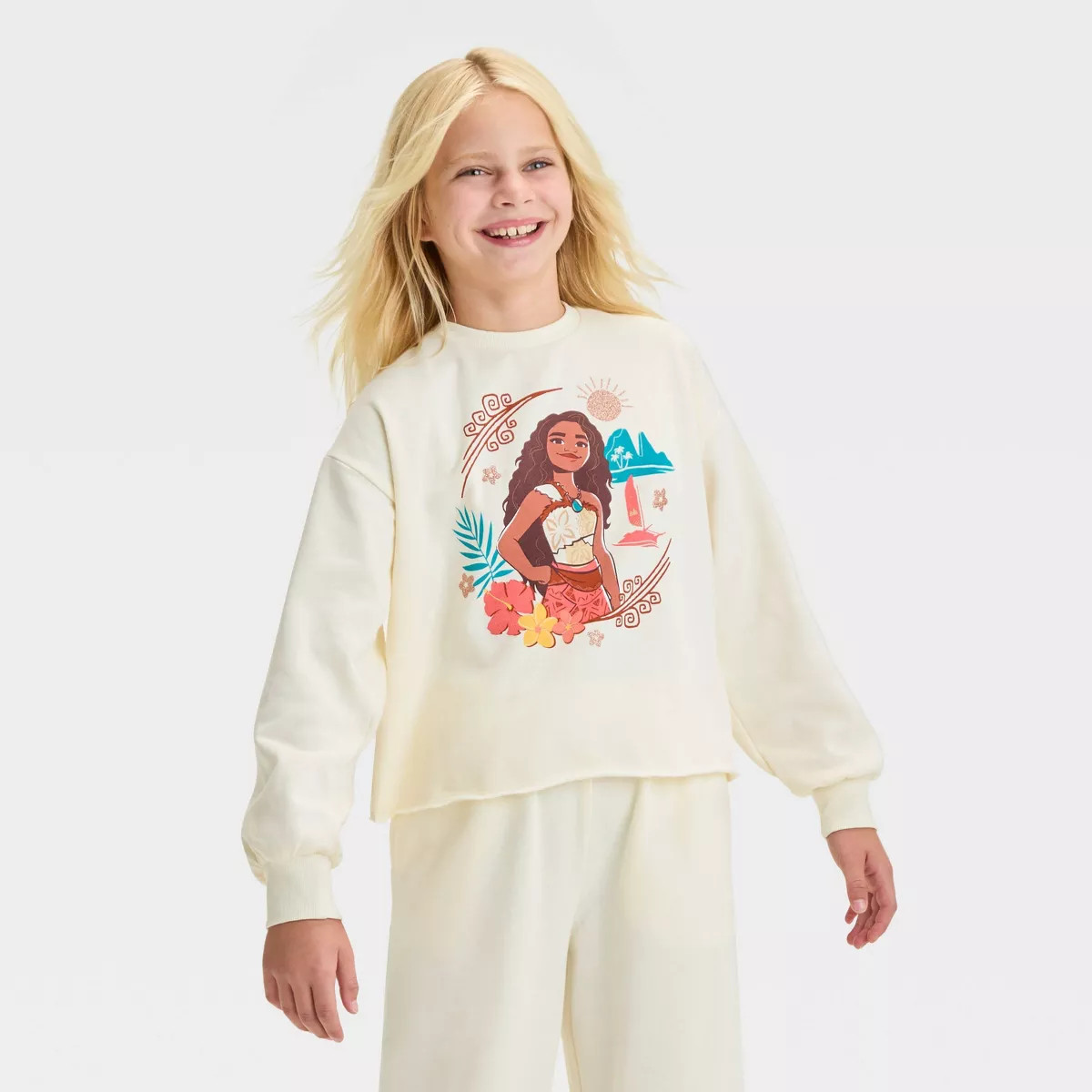 Girls' Moana 2 Dreamy Fleece Sweatshirt - Ivory | Target