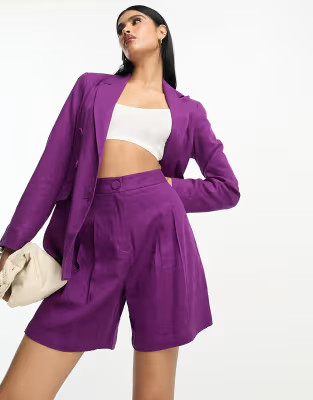 ASOS DESIGN linen mom short in purple | ASOS (Global)