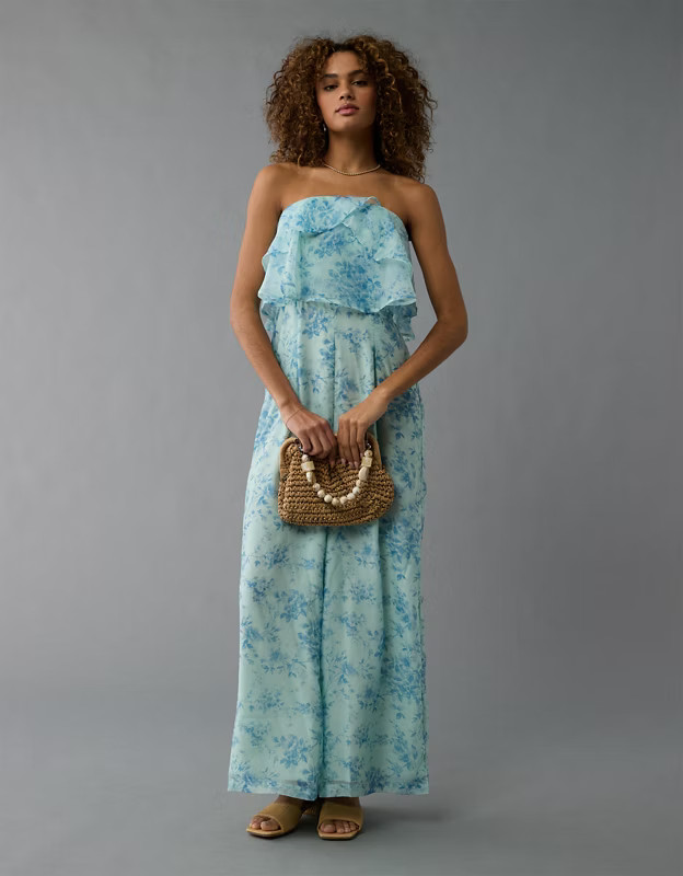 AE Strapless Ruffle Jumpsuit | American Eagle Outfitters (US & CA)