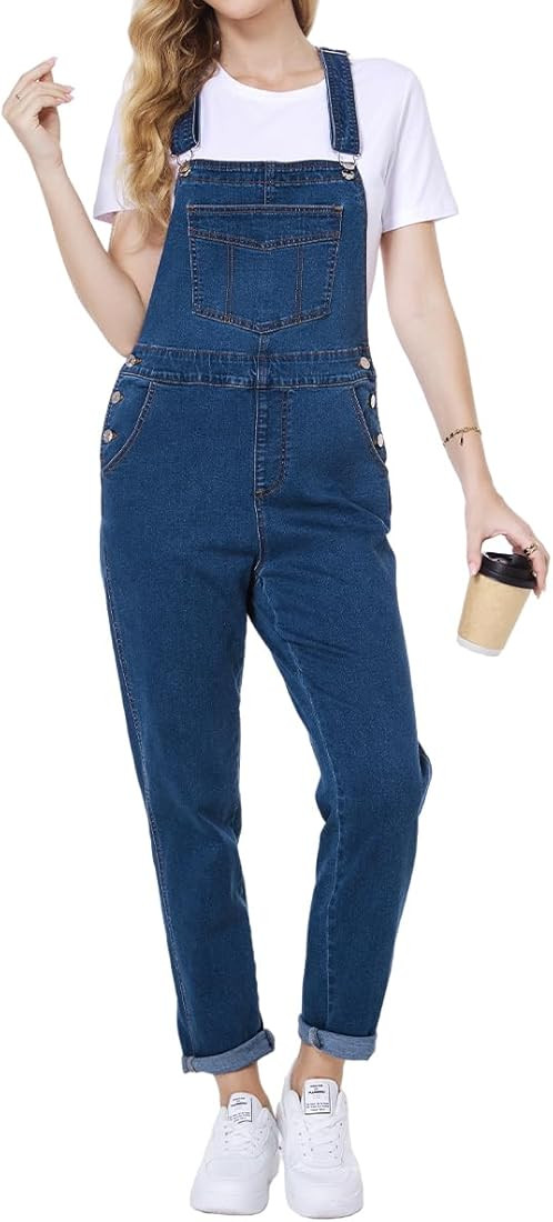 Women's Casual Stretch Classic Basic Boyfriend Fit Casual Denim Bib Overalls | Amazon (US)