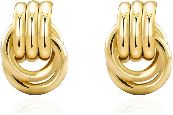 Chunky Small Knot Earrings Gold Silver Geometric Earrings for Women Dainty Gold and Silver Plated... | Amazon (US)