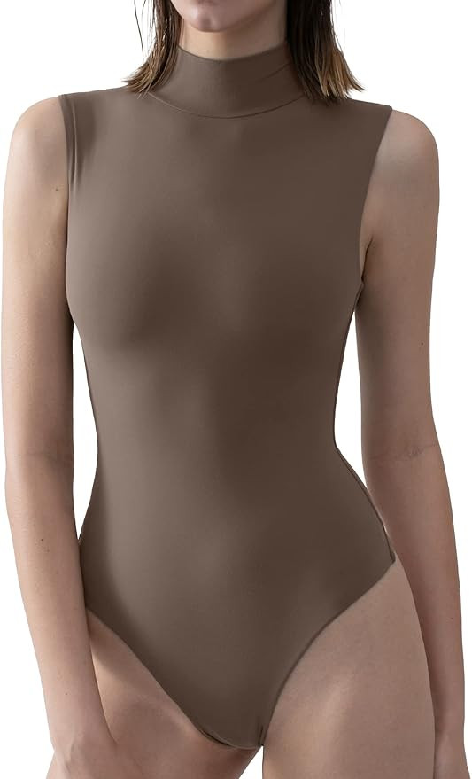 PUMIEY Women's Mock Turtle Neck Sleeveless Bodysuit Sexy Tank Tops Sharp Collection | Amazon (US)