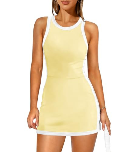 Womens Open Back Tennis Dress with Built in Shorts Pocket Workout Sleeveless Golf Romper Skort Sp... | Amazon (US)