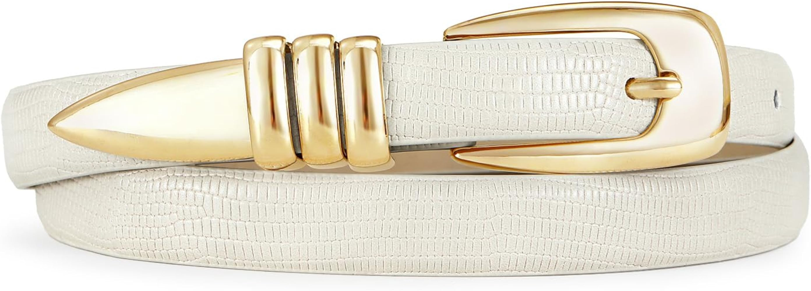 RISANTRY White Thin Belt for Women Trendy Silver Buckle Versatile Skinny Belts for Casual & Forma... | Amazon (US)