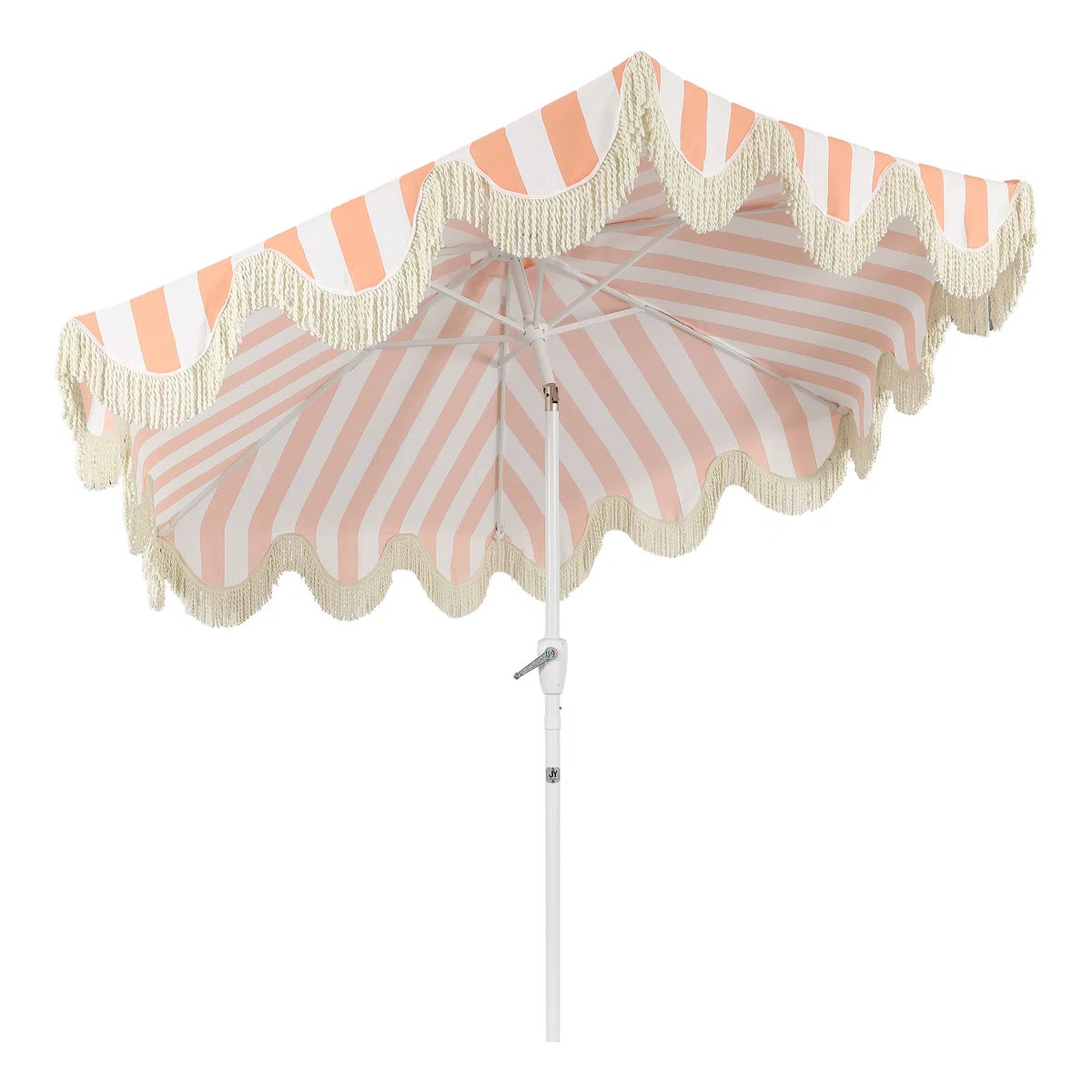 Collins 9 ft. Bohemian Fringe Outdoor Patio Umbrella with Crank Lift and Tilt, Coral Pink/White/C... | Wayfair North America