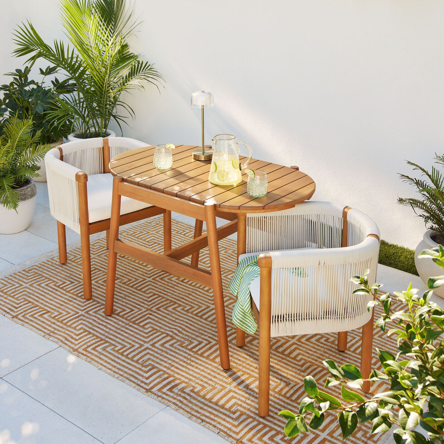 Monterey Bay Wood and Rope Nesting 3 Piece Outdoor Dining Set | World Market