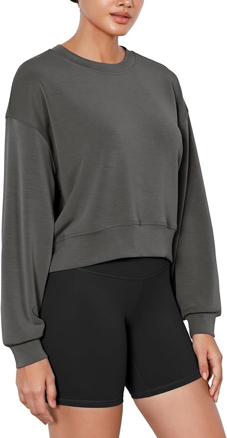 ODODOS Modal Soft Long Sleeve Cropped Sweatshirts for Women Oversized Crew Neck Pullover Crop Top | Amazon (US)