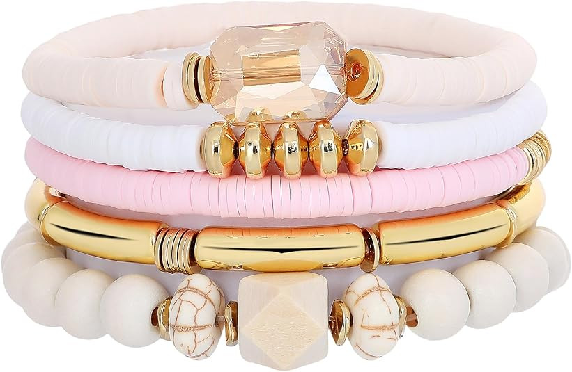 GOOJIDS Simple Beaded Gold Plated Bangles Bracelet Chunky Bamboo Tube Curved Stacking Clear Acryl... | Amazon (US)