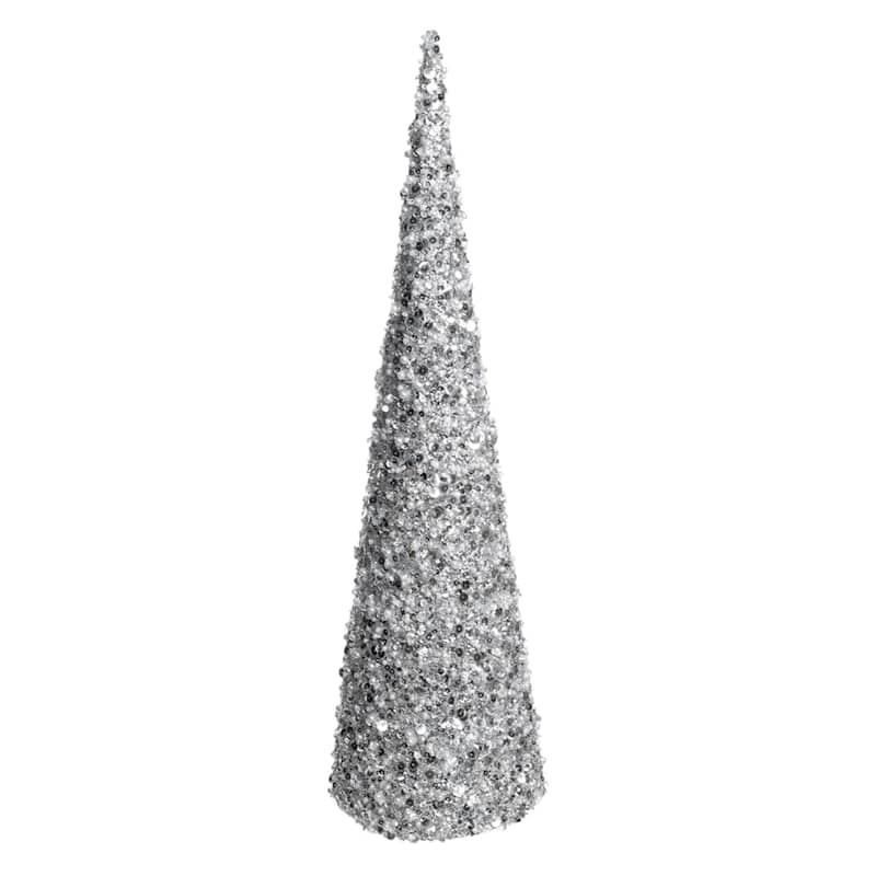 Silver Glittered Cone Tree, 24" | At Home