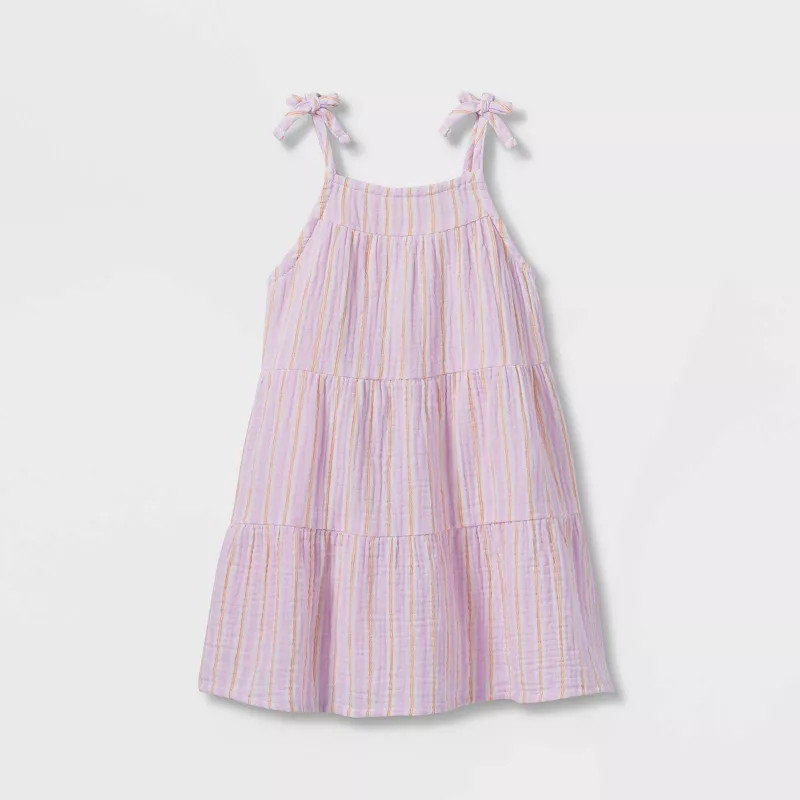 Toddler Girls' Striped Tiered Tank Top Dress - Cat & Jack™ Light Purple | Target