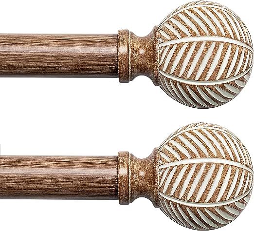 Wood Curtain Rods for Windows: 1 Inch Diameter Adjustable Drapery Rods 48" to 86", Decorative Win... | Amazon (US)