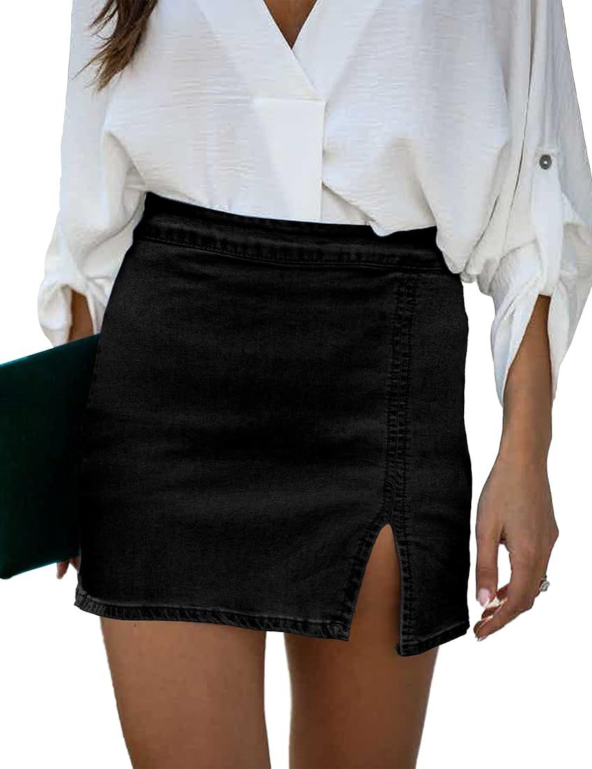 luvamia Jean Skirt for Women with Slit High Wasited Bodycon Stretch Pencil Mini Short Denim Skirt... | Amazon (US)