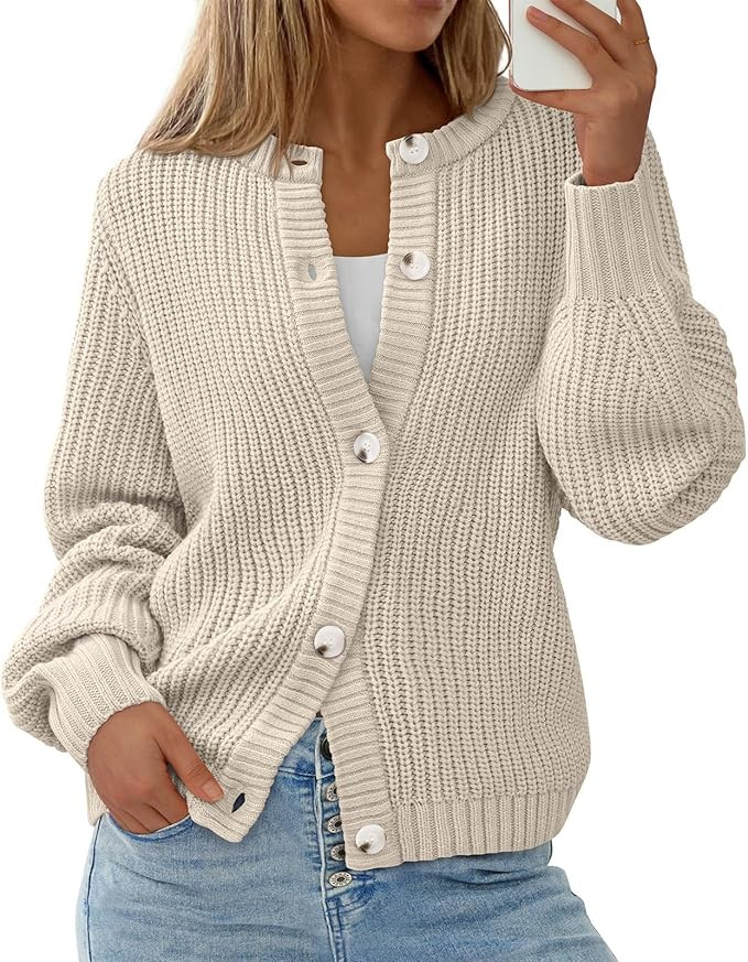 PRETTYGARDEN Womens Fall Cardigan Sweaters Crewneck Long Sleeve Button Open Front Knit Sweater Wo... | Amazon (US)