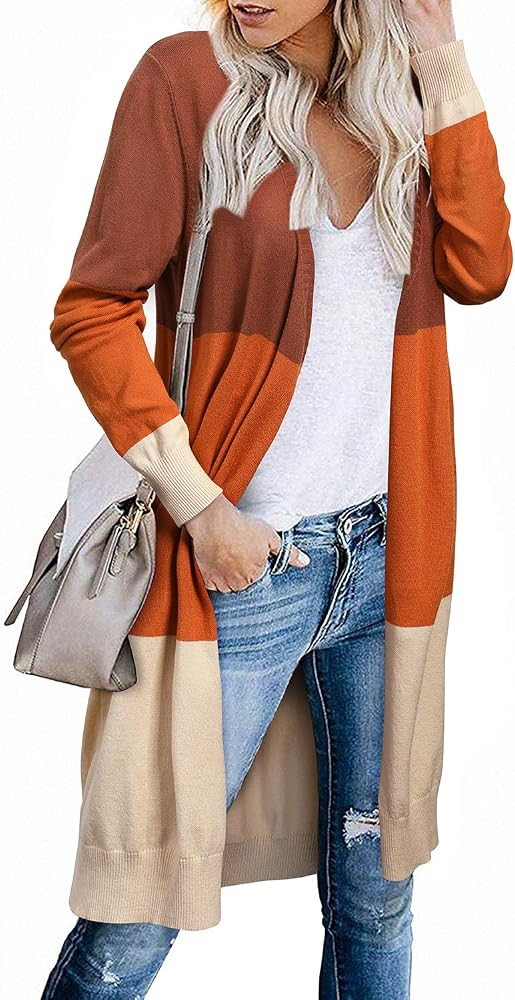 STYLEWORD Women's Open Front Cardigan Long Sleeve Color Block Knit Lightweight Sweaters Coat with... | Amazon (US)