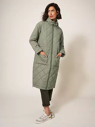White Stuff Lorena Quilted Coat, Mid Green | John Lewis (UK)
