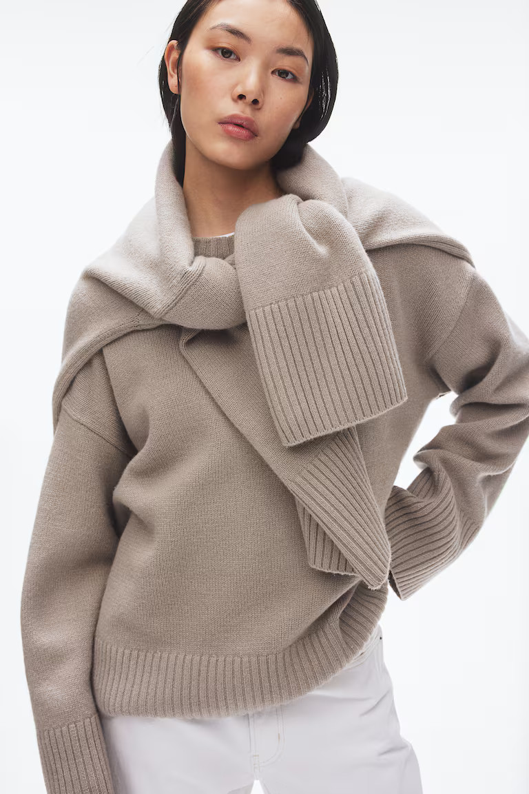 Oversized cashmere-blend jumper - Greige - Ladies | H&M GB | H&M (UK, MY, IN, SG, PH, TW, HK)