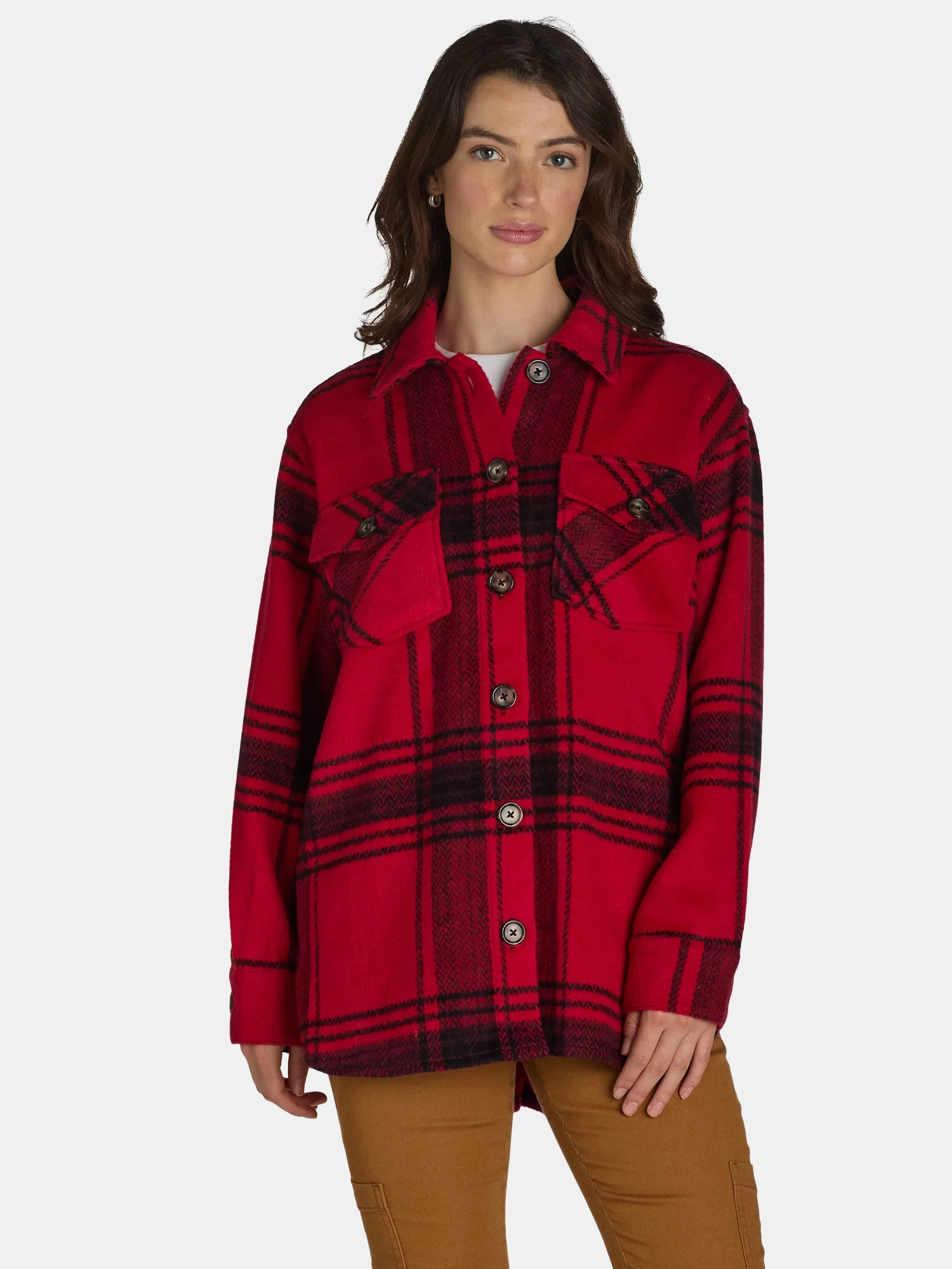 Time and Tru Women's Plaid Button Front Shacket, XS-XXXL | Walmart (US)
