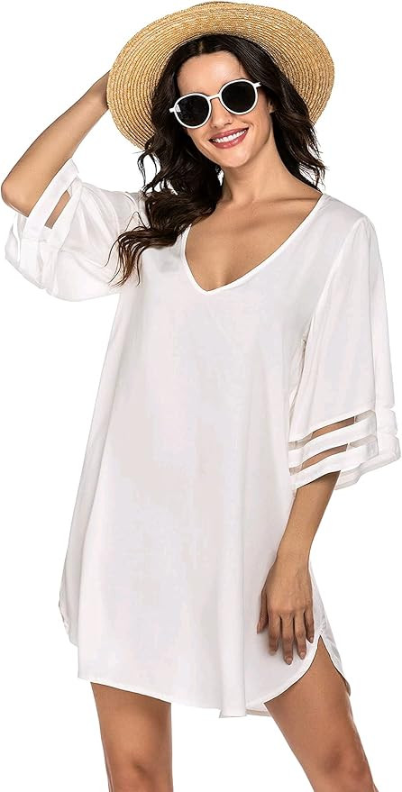Ekouaer Women's Swim Cover Ups for Beach Swimwear, Summer Casual Loose Sun Dress | Amazon (US)