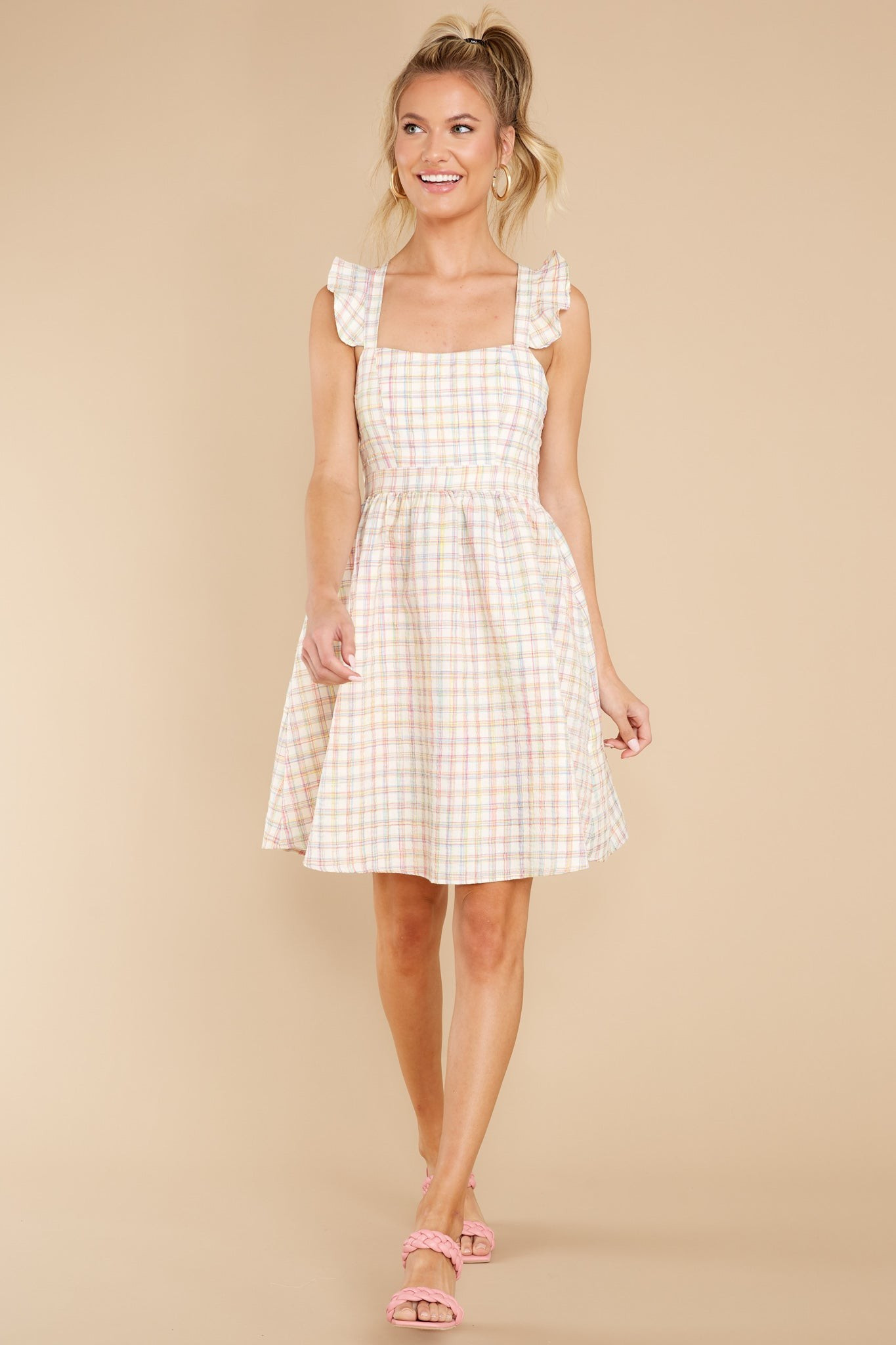 Darling Of Mine Ivory Multicolor Checkered Dress | Red Dress 