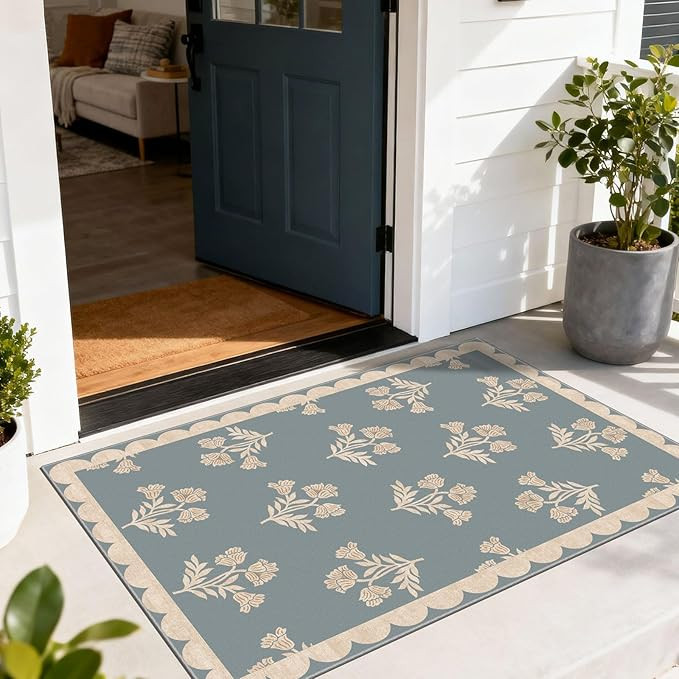 Floral Outdoor Rug - 28" x 43" Front Door Mat Indoor Outside Entrance Non-Slip Washable Outdoor M... | Amazon (US)