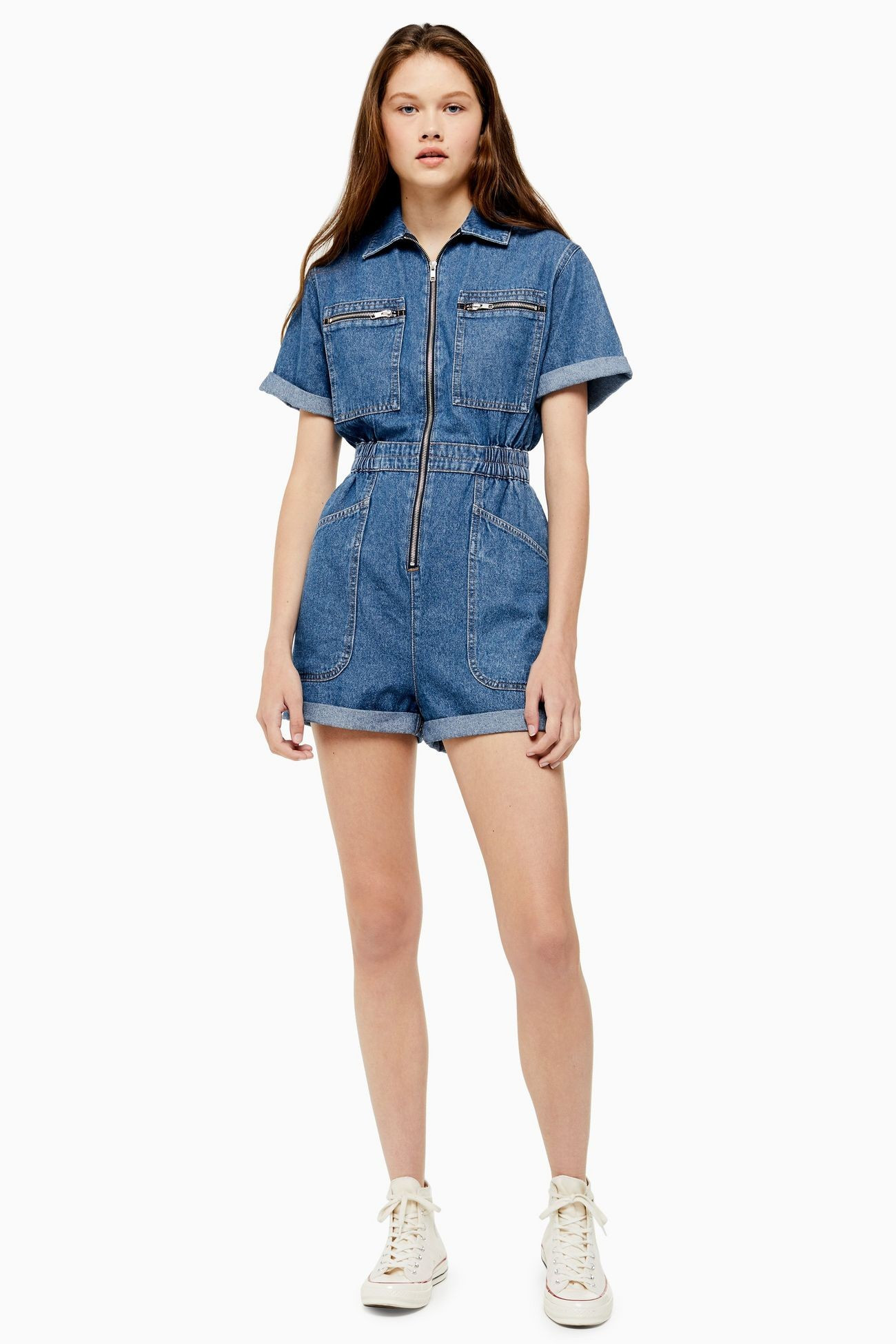 Zip Denim Playsuit | Topshop UK