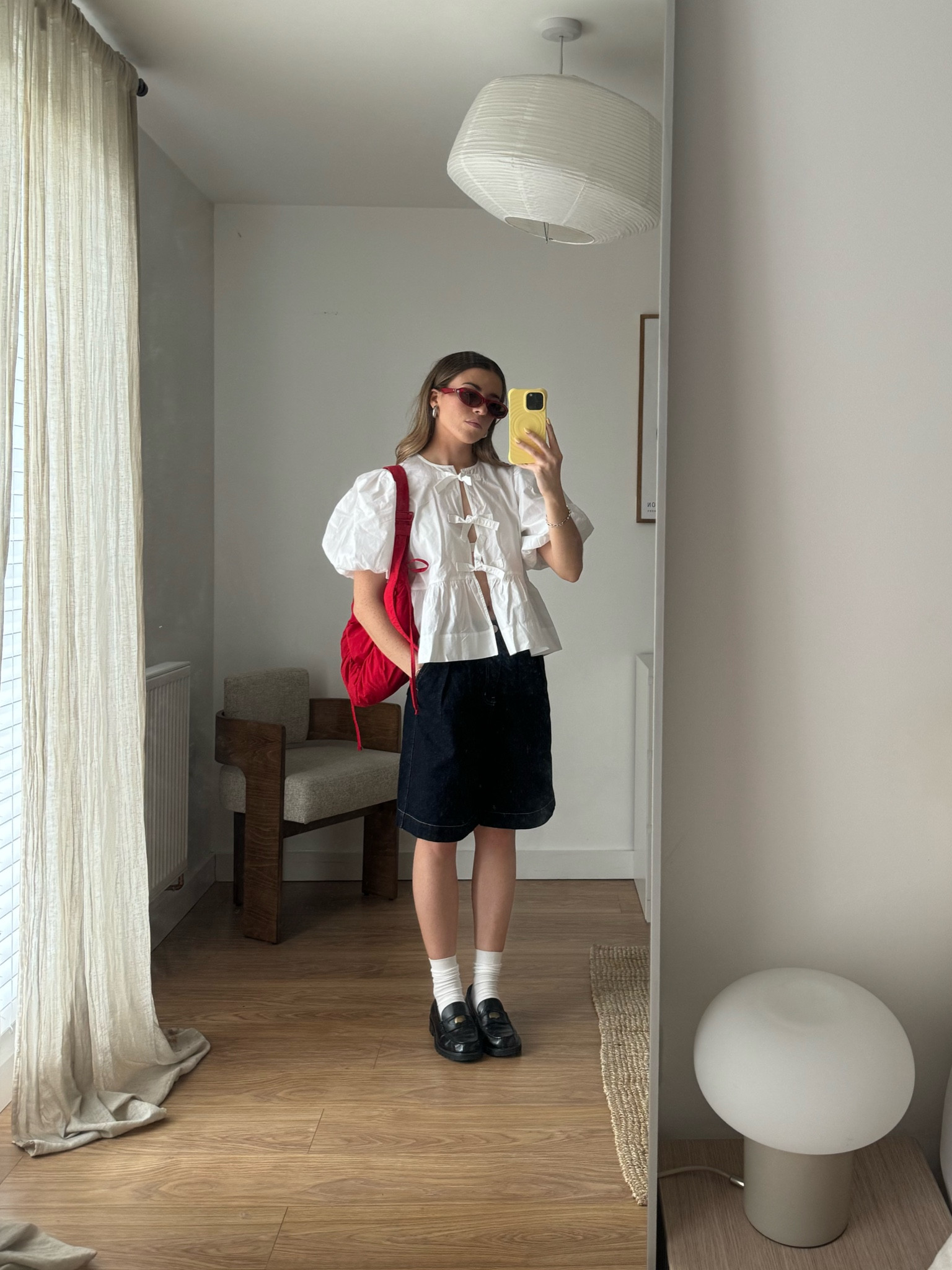 Scandi summer style, summer outfit, tie blouse, smart casual, ganni top, ganni blouse, jorts, loafers, red bag

Top - size 34 
Shorts - size 6 



#LTKstyletip #LTKuk