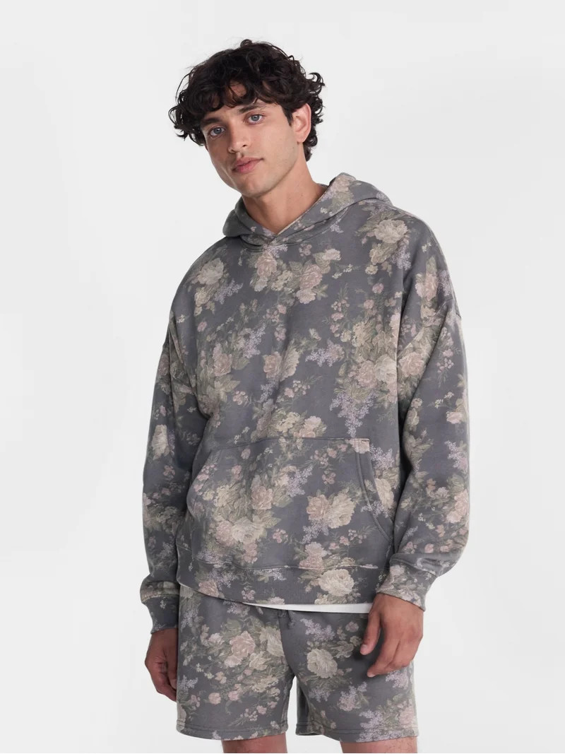 No Boundaries Boxy Fit Oversized Fleece Hoodie with Long Sleeves, Men's XS-4XLT | Walmart (US)