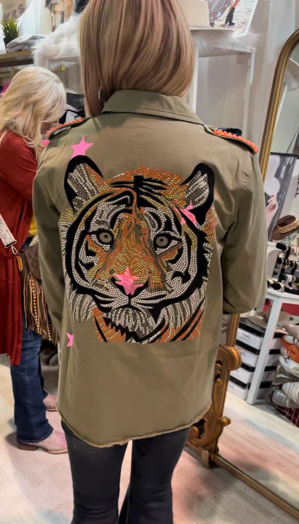 NEW!! Embellished Tiger Shacket & Rock Studs in 2 Colors | Glitzy Bella