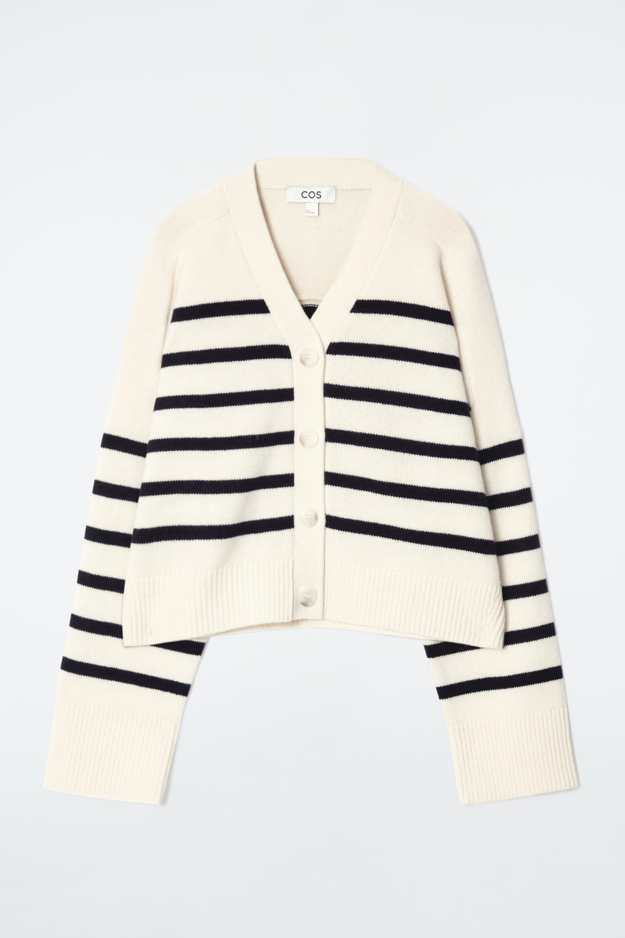 STRIPED MERINO WOOL V-NECK CARDIGAN - WHITE / STRIPED | COS | COS (EU)