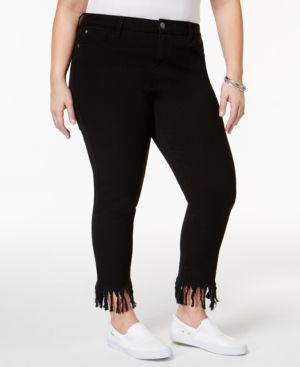 Rampage Trendy Plus Size Stone Wash Fringe Jeans | Macys (US)