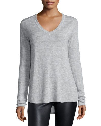 Cashmere V-Neck Sweater, Heather Gray | Neiman Marcus
