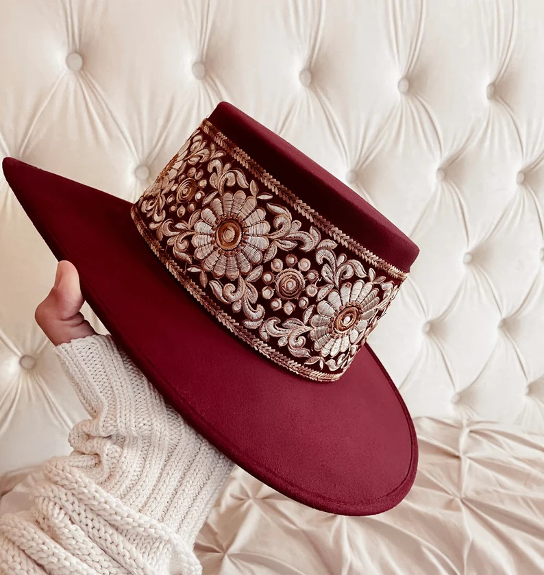 Boater Hat sofia in Wine - Etsy | Etsy (US)