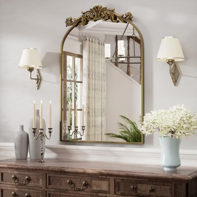 PAIHOME Arched Antique Mirror, Vintage Wall Mirror for Bathroom, Vanity Gold Wall Decor with Top Carving, 24×36 inch | Target