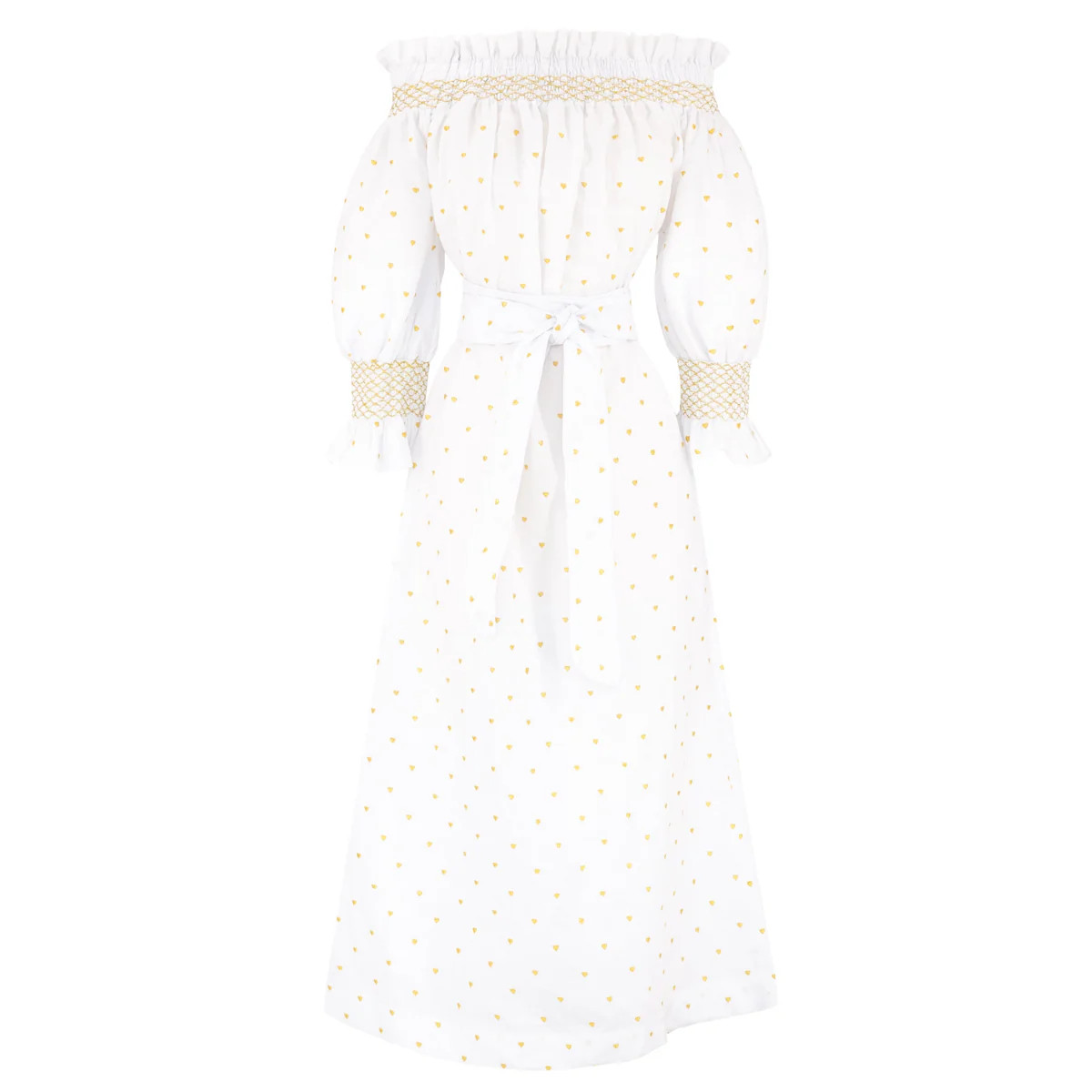 Women's Happy Dress - White/Gold Hearts | Dondolo