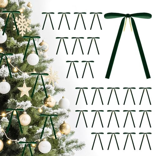 Der Rose 24Pcs Green Velvet Christmas Tree Bows – Elegant Holiday Bow Decorations for Christmas Tree, Wreaths, Garlands & Home Décor | Amazon (US)
