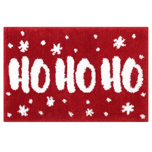 Duraaamo Christmas Bath Mat, Christmas Bathroom Decor Non Slip Absorbent Washable Xmas Bath Rugs for Xmas Holiday Home Bathroom Decor, 20 x 32 Inch(Red,Ho Ho) | Amazon (US)