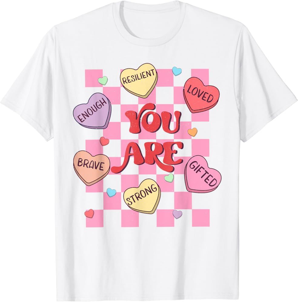 Affirmations Candy Heart Teacher Valentine's Day Women Kids T-Shirt | Amazon (US)